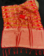 Elaborate Red Banarasi Tissue Silk Saree With Energetic Blouse Piece