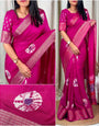 Evanescent Dark Pink Digital Printed Dola Silk Saree With Diaphanous Blouse Piece