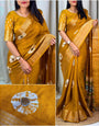 Skinny Mustard Digital Printed Dola Silk Saree With Energetic Blouse Piece