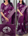 Precious Purple Digital Printed Dola Silk Saree With Pretty Blouse Piece