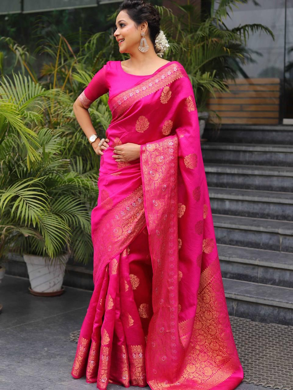 Delightful Dark Pink Soft Silk Saree With Divine Blouse Piece