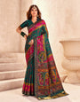 Demanding Dark Green Nylon Dola Pashmina Saree With Lovely Blouse Piece