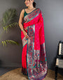 Prettiest Dark Pink Paithani Silk Saree With Susurrous Blouse Piece