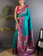 Precious Firozi Paithani Silk Saree With Fugacious Blouse Piece