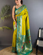Murmurous Mustard Paithani Silk Saree With Prominent Blouse Piece