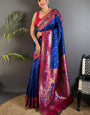 Ailurophile Navy Blue Paithani Silk Saree With Refreshing Blouse Piece