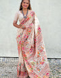 Quintessential Off White Nylon Dola Pashmina Saree With Groovy Blouse Piece