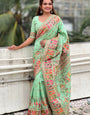 Resplendent Pista Nylon Dola Pashmina Saree With Sizzling Blouse Piece