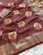 Classy Wine Soft Banarasi Silk Saree With Bucolic Blouse Piece