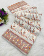 Pretty Off White Nylon Dola Pashmina Saree With Fancifull Blouse Piece