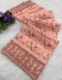 Fantabulous Peach Nylon Dola Pashmina Saree With Demanding Blouse Piece