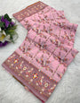 Prettiest Pink Nylon Dola Pashmina Saree With Charming Blouse Piece