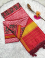 Fancifull Pink Ikkat Printed Patola Silk Saree With Mesmeric Blouse Piece