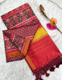 Snappy Wine Ikkat Printed Patola Silk Saree With Smashing Blouse Piece