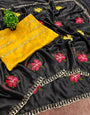 Quintessential Black Embroidery Work Viscose Saree With Super extravagant Blouse Piece