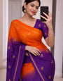 Ethereal Orange and Purple Banarasi Khadi Silk Saree With Panoply Blouse Piece
