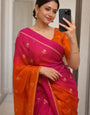 Rhapsody Pink and Orange Banarasi Khadi Silk Saree With Impressive Blouse Piece