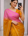 Groovy Pink and Yellow Banarasi Khadi Silk Saree With Fragrant Blouse Piece