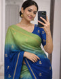 Ravishing Pista and Blue Banarasi Khadi Silk Saree With Extraordinary Blouse Piece