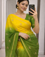 Chatoyant Yellow and Green Banarasi Khadi Silk Saree With Palimpsest Blouse Piece