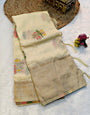 Gossamer Beige Banarasi Dola Silk Saree With Magnificat Blouse Piece