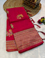 Desuetude Dark Pink Banarasi Dola Silk Saree With Demesne Blouse Piece