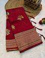 Precious Maroon Banarasi Dola Silk Saree With Snappy Blouse Piece