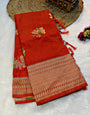 Captivating Orange Banarasi Dola Silk Saree With Lassitude Blouse Piece