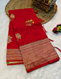 Cynosure Red Banarasi Dola Silk Saree With Beleaguer Blouse Piece