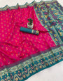 Effulgent Dark Pink Banarasi Ikkat Silk Saree With Lovely Blouse Piece