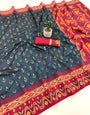 Serendipity Grey Banarasi Ikkat Silk Saree With Amiable Blouse Piece