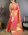 Surreptitious Peach Banarasi Tissue Silk Saree With Unique Blouse Piece