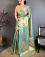 Lissome Sky Banarasi Tissue Silk Saree With Conflate Blouse Piece