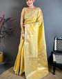 Imbrication Yellow Banarasi Tissue Silk Saree With Scrumptious Blouse Piece