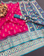 Embellished Dark Pink Banarasi Ikkat Silk Saree With Bewitching Blouse Piece