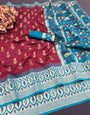 Demure Maroon Banarasi Ikkat Silk Saree With Jubilant Blouse Piece