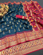 Pulsating Navy Blue Banarasi Ikkat Silk Saree With Imaginative Blouse Piece
