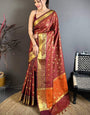 Enamoring Brown Banarasi Tissue Silk Saree With Entrancing Blouse Piece