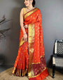 Gleaming Dark Orange Banarasi Tissue Silk Saree With Exuberant Blouse Piece