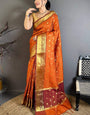 Adoring Orange Banarasi Tissue Silk Saree With Innovative Blouse Piece