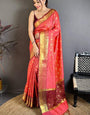 Adorable Pink Banarasi Tissue Silk Saree With Sophisticated Blouse Piece