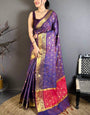 Arresting Purple Banarasi Tissue Silk Saree With Elaborate Blouse Piece