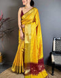 Glorious Yellow Banarasi Tissue Silk Saree With Inimitable Blouse Piece
