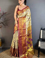 Efflorescence Beige Kanjivaram Silk Saree With Resonant Blouse Piece