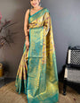 Excellent Golden Kanjivaram Silk Saree With Sensational Blouse Piece