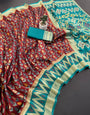 Rhapsodic Brown Banarasi Ikkat Silk Saree With Allure Blouse Piece