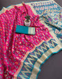 Snazzy Dark Pink Banarasi Ikkat Silk Saree With Energetic Blouse Piece