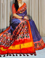Classy Navy Blue Patola Lagdi Patta Saree With Beautiful Blouse Piece