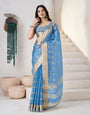 Marvellous Blue Zari Weaving Linen Silk Saree With Enthralling Blouse Piece