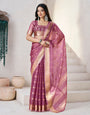 Forbearance Wine Zari Weaving Linen Silk Saree With Woebegone Blouse Piece